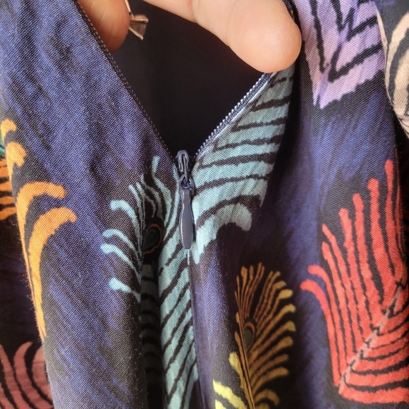 VILAGALLO Shirt Dress Sz 42 US Large Purple Tropical Print Made in Portugal Zip - Picture 4 of 12